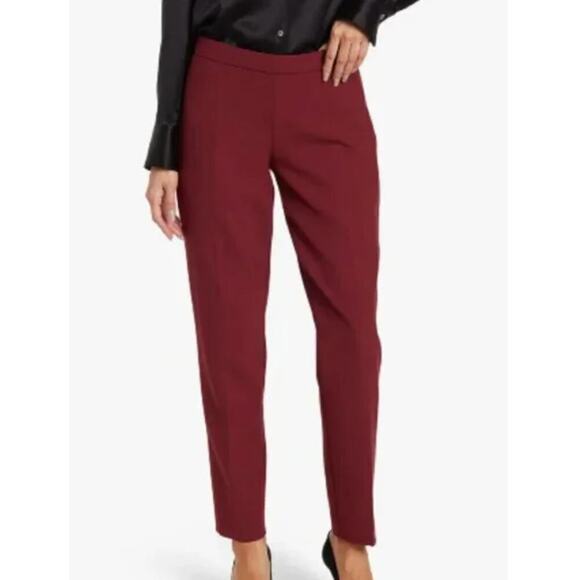 NWT Hugo Boss Tiluna Side Zip Burgundy Pull On Cotton Blend Ankle Pants • Size 0 - Picture 1 of 6